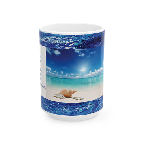Beach Scene Ceramic Mug —Matthew 6:33 'God First' Inspirational Ocean Coffee Cup (11oz, 15oz)