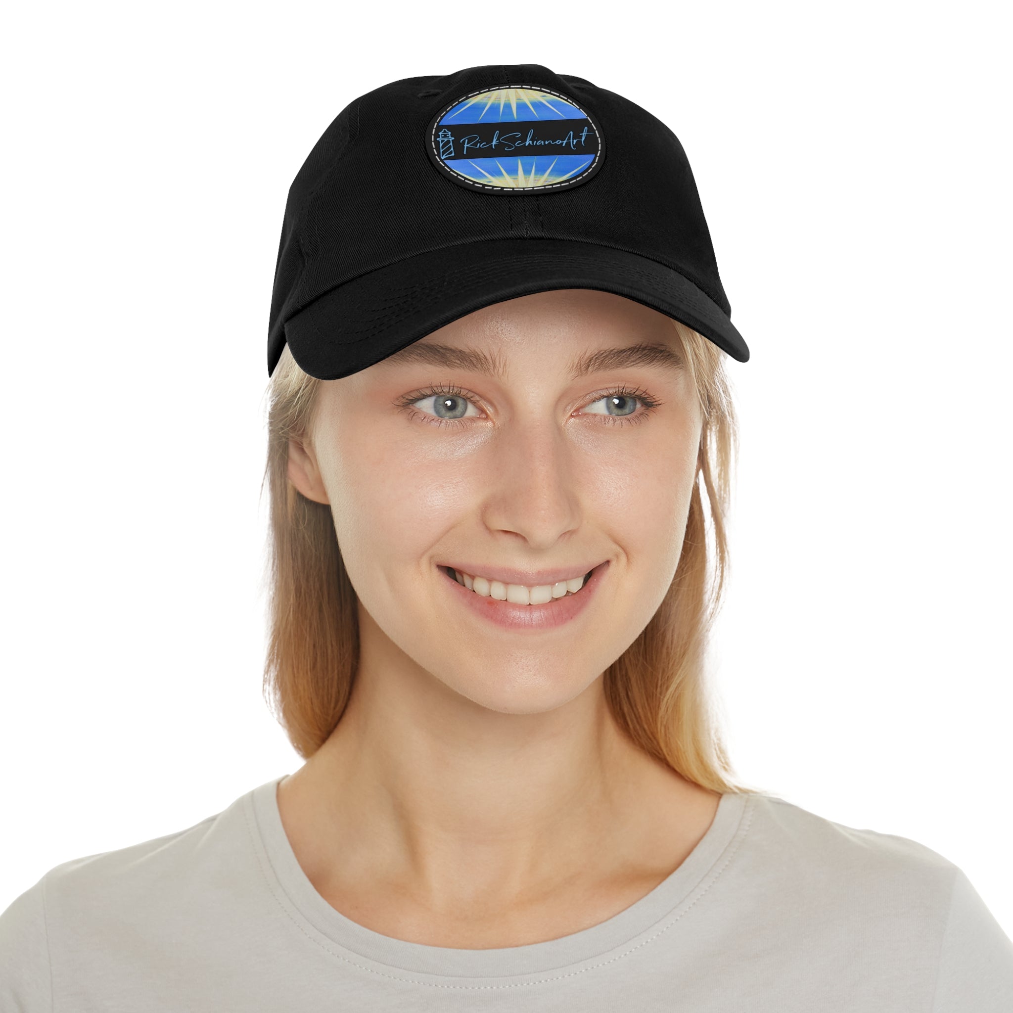 Rick Schiano Art Round -Leather Patch Dad Hat — Blue Sunrise Signature Cap