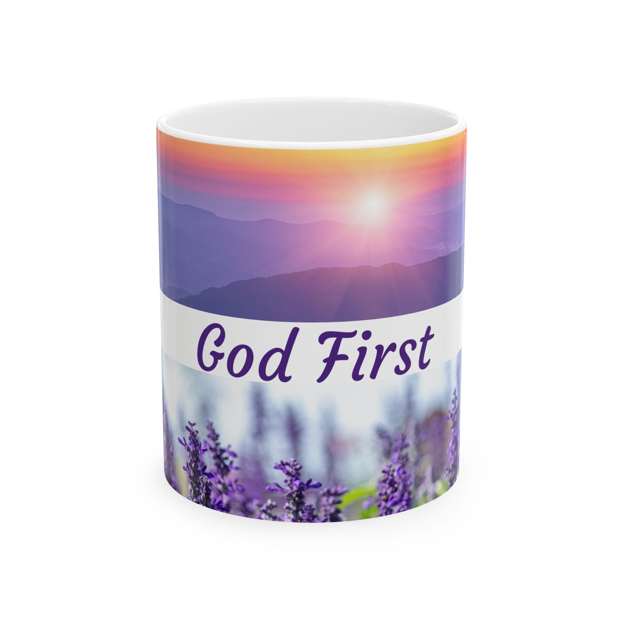God First Ceramic Mug — Inspirational Christian Sunrise Coffee Cup (11oz)