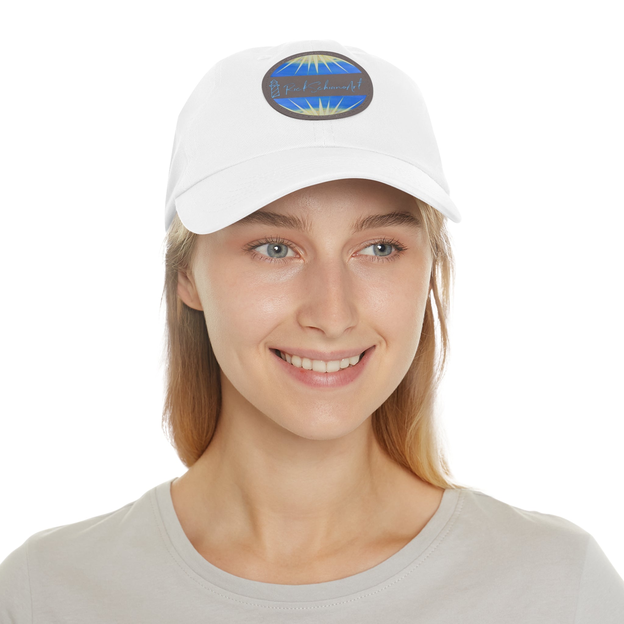 Rick Schiano Art Round -Leather Patch Dad Hat — Blue Sunrise Signature Cap