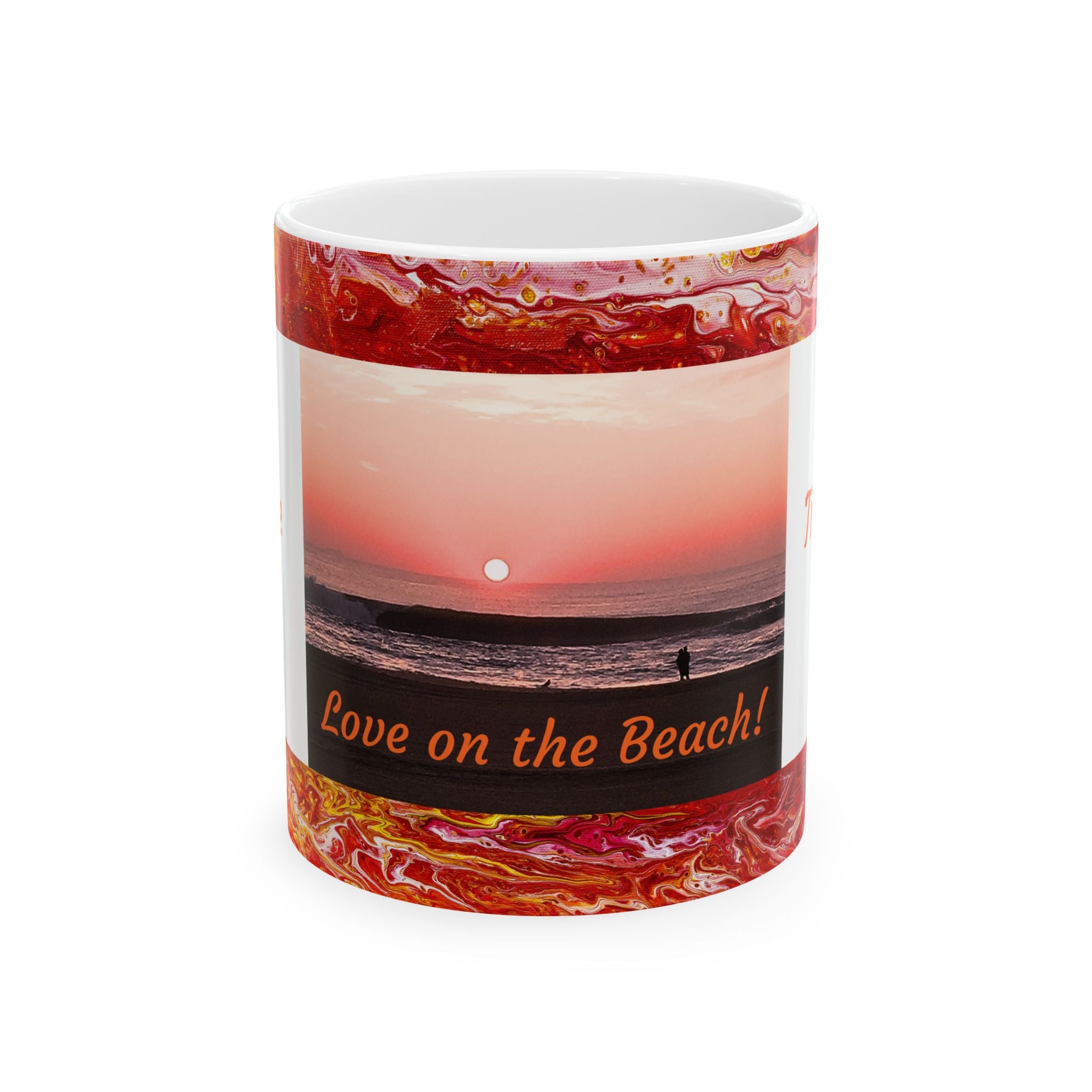 Beach Sunrise Ceramic Mug — "Love on the Beach" Romantic Coffee Cup (11oz)