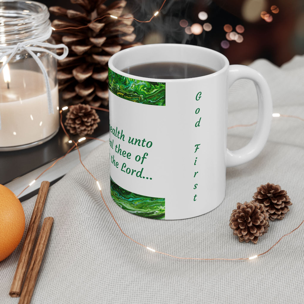 Jeremiah 30:17 Green Faith Ceramic Mug — Inspirational Bible Verse Coffee Cup (11oz)