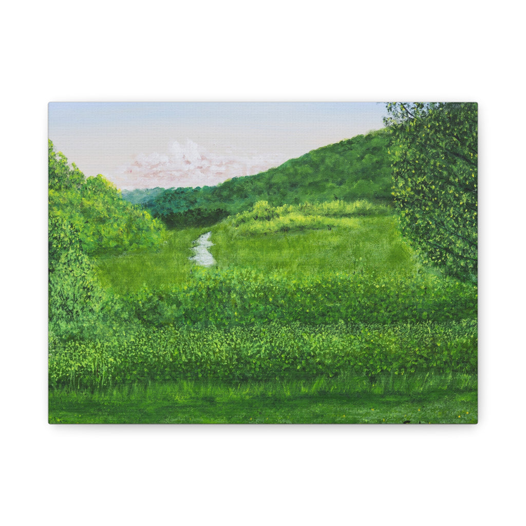 Green Meadow Landscape Canvas Print – Serene Nature Wall Art