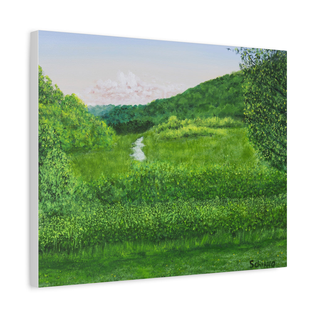 Green Meadow Landscape Canvas Print – Serene Nature Wall Art
