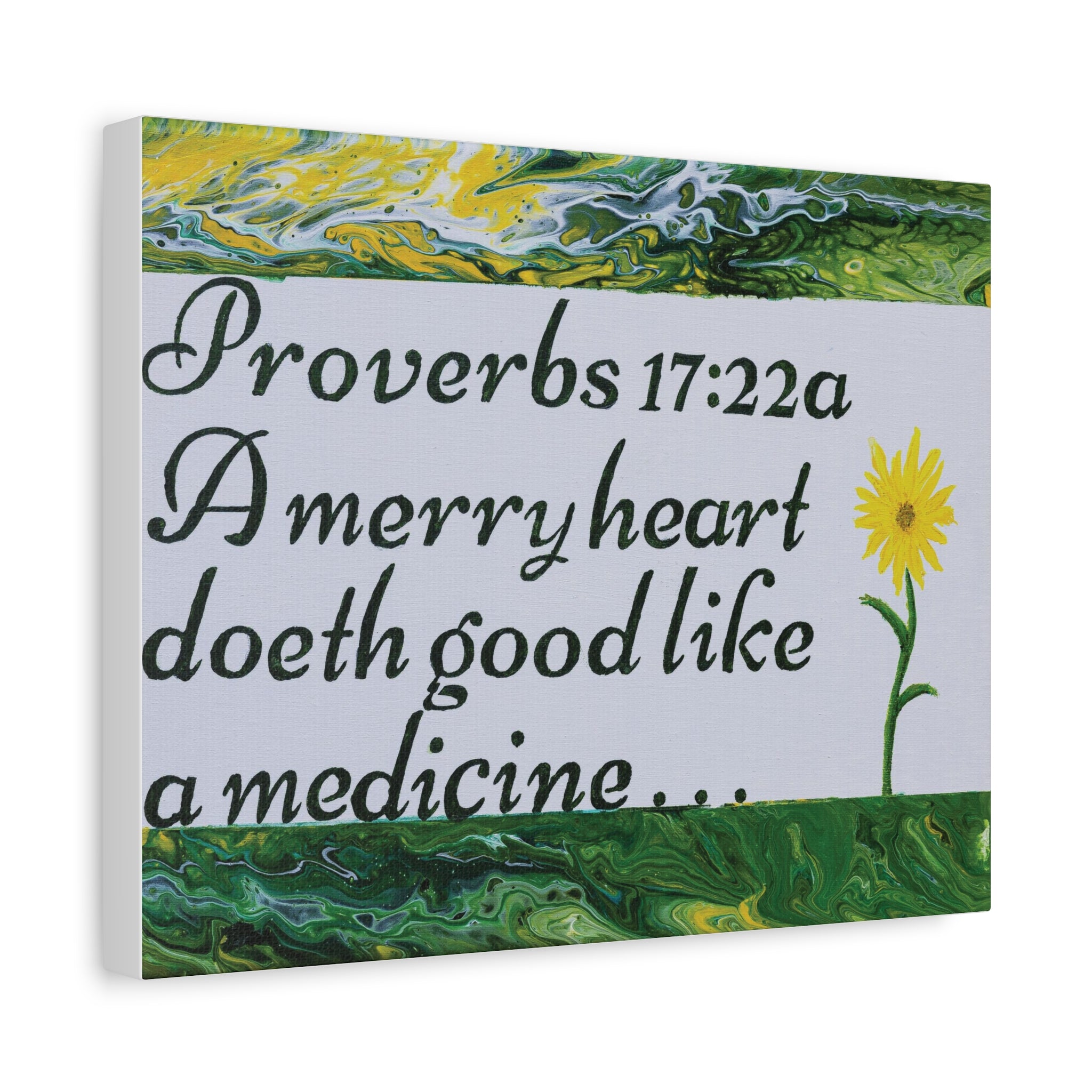 Proverbs 17:22a Canvas Wall Art — "A Merry Heart Doeth Good Like a Medicine" Inspirational Scripture Print