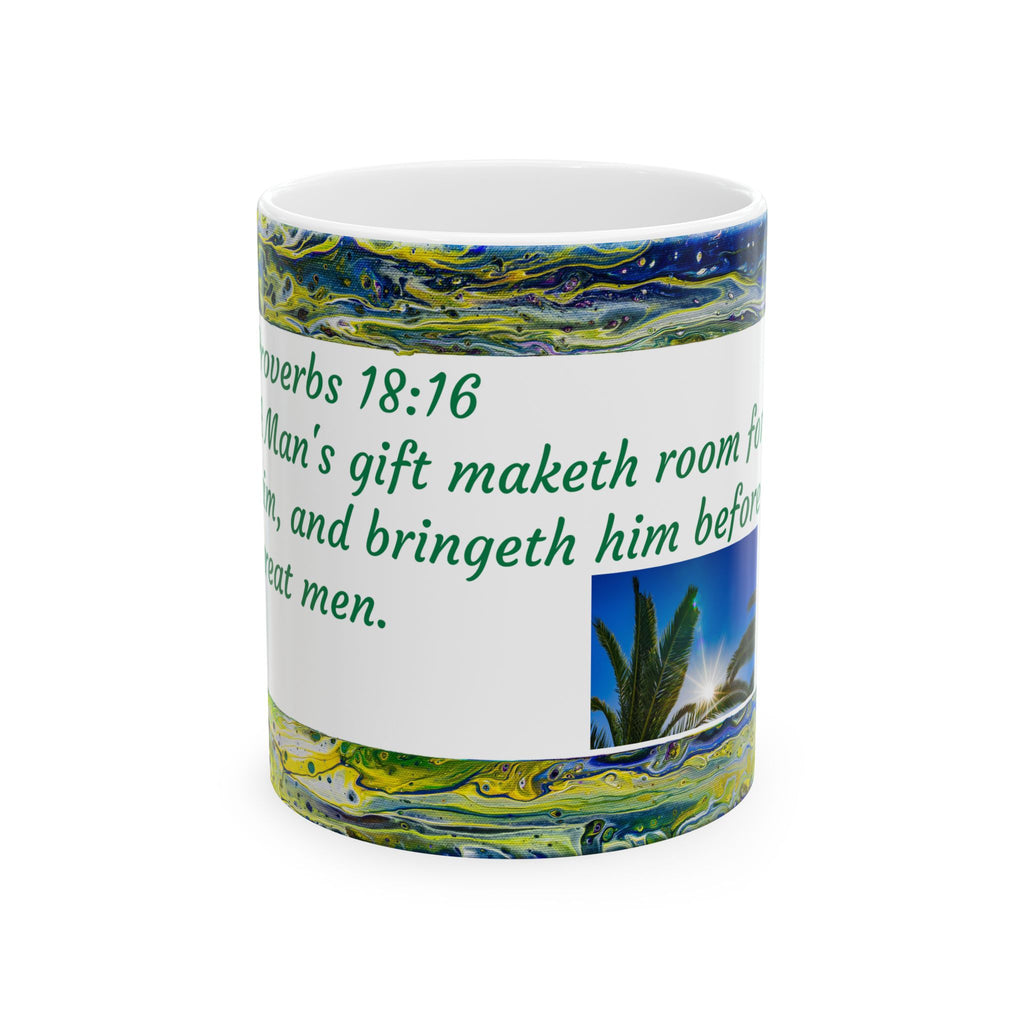 Proverbs 18:16 Ceramic Mug — Inspirational Bible Verse Coffee Cup (11oz)