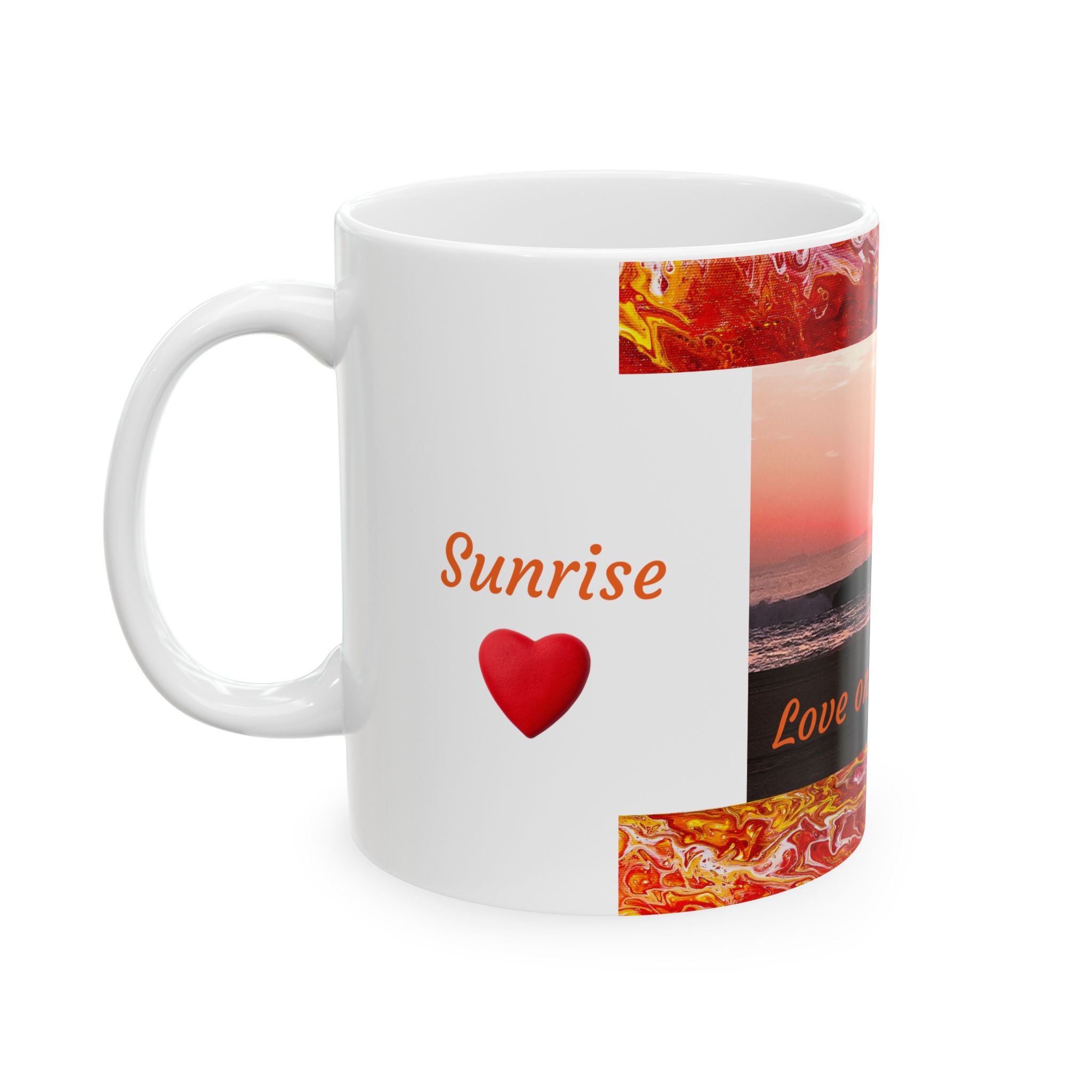 Beach Sunrise Ceramic Mug — "Love on the Beach" Romantic Coffee Cup (11oz)