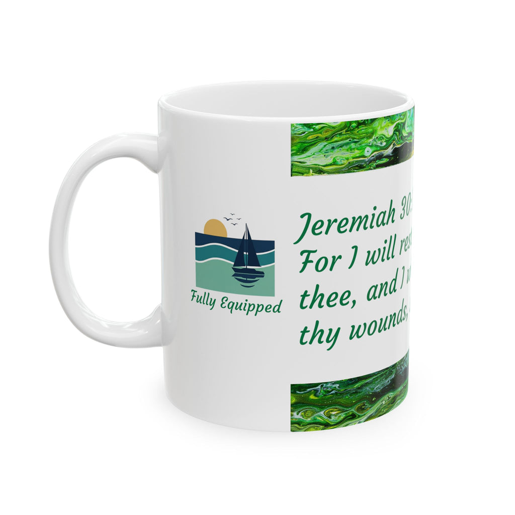 Jeremiah 30:17 Green Faith Ceramic Mug — Inspirational Bible Verse Coffee Cup (11oz)