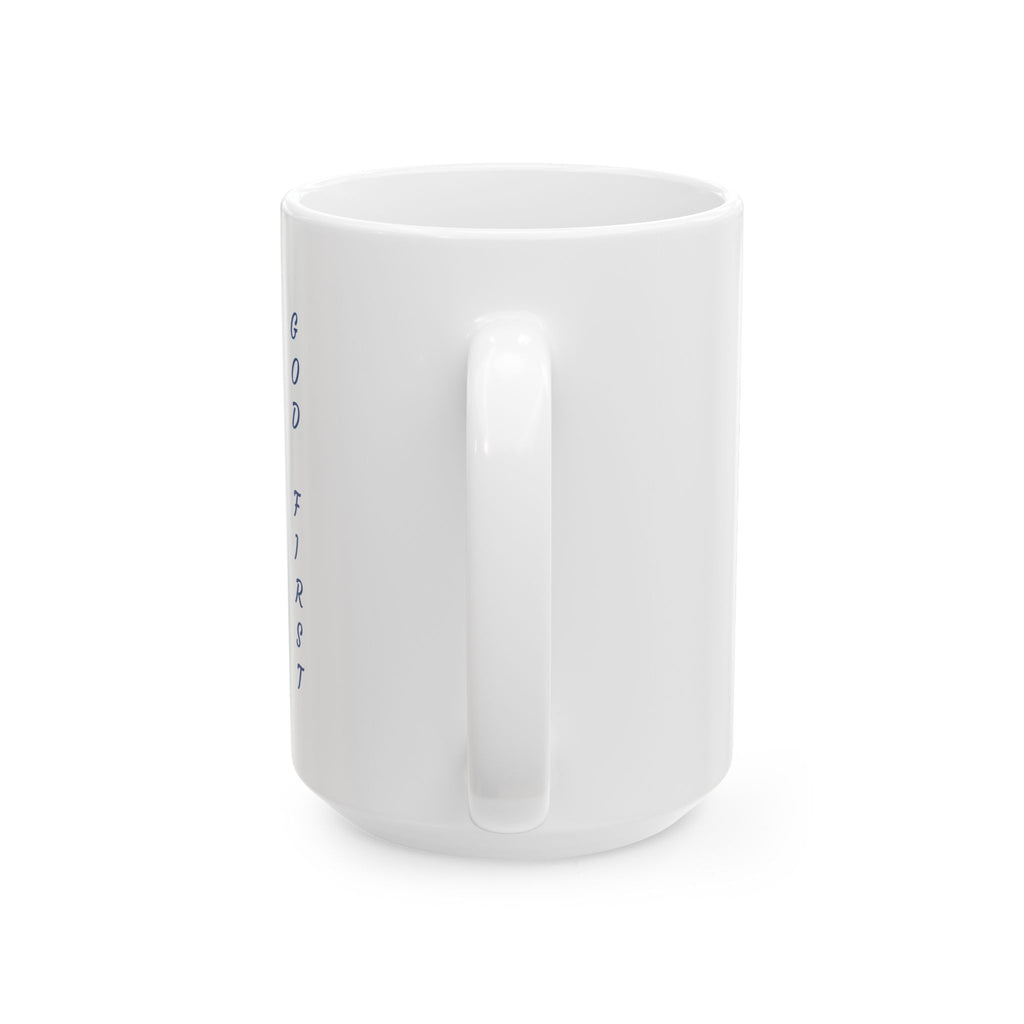 Beach Scene Ceramic Mug —Matthew 6:33 'God First' Inspirational Ocean Coffee Cup (11oz, 15oz)