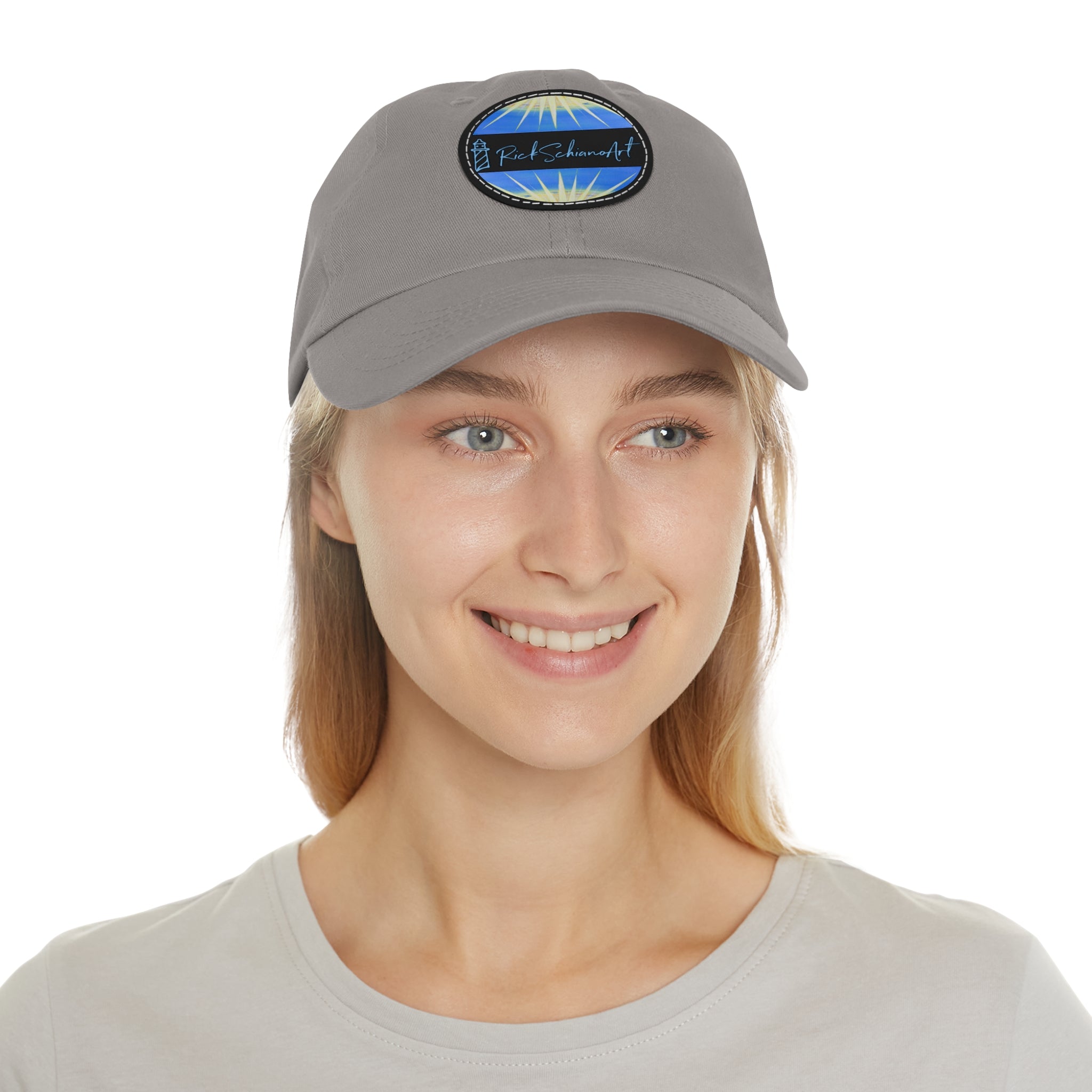 Rick Schiano Art Round -Leather Patch Dad Hat — Blue Sunrise Signature Cap