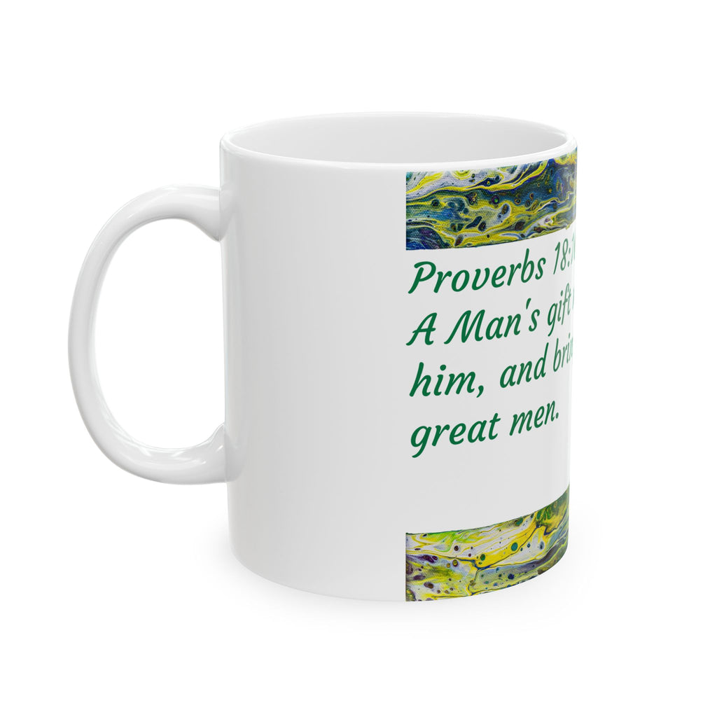 Proverbs 18:16 Ceramic Mug — Inspirational Bible Verse Coffee Cup (11oz)