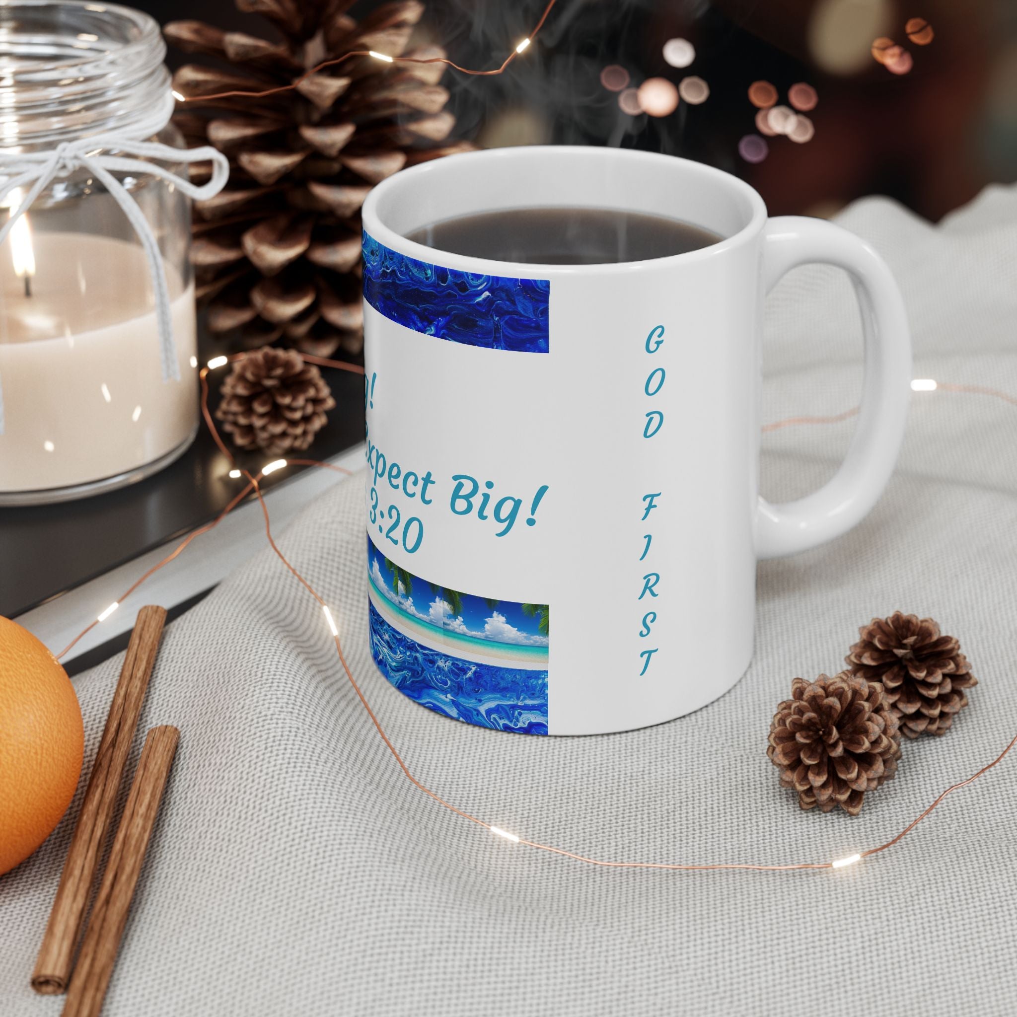 Inspirational Scripture Coffee Mug – “Think Big! Expect Big” Ephesians 3:20 Ceramic Mug (11oz/15oz)