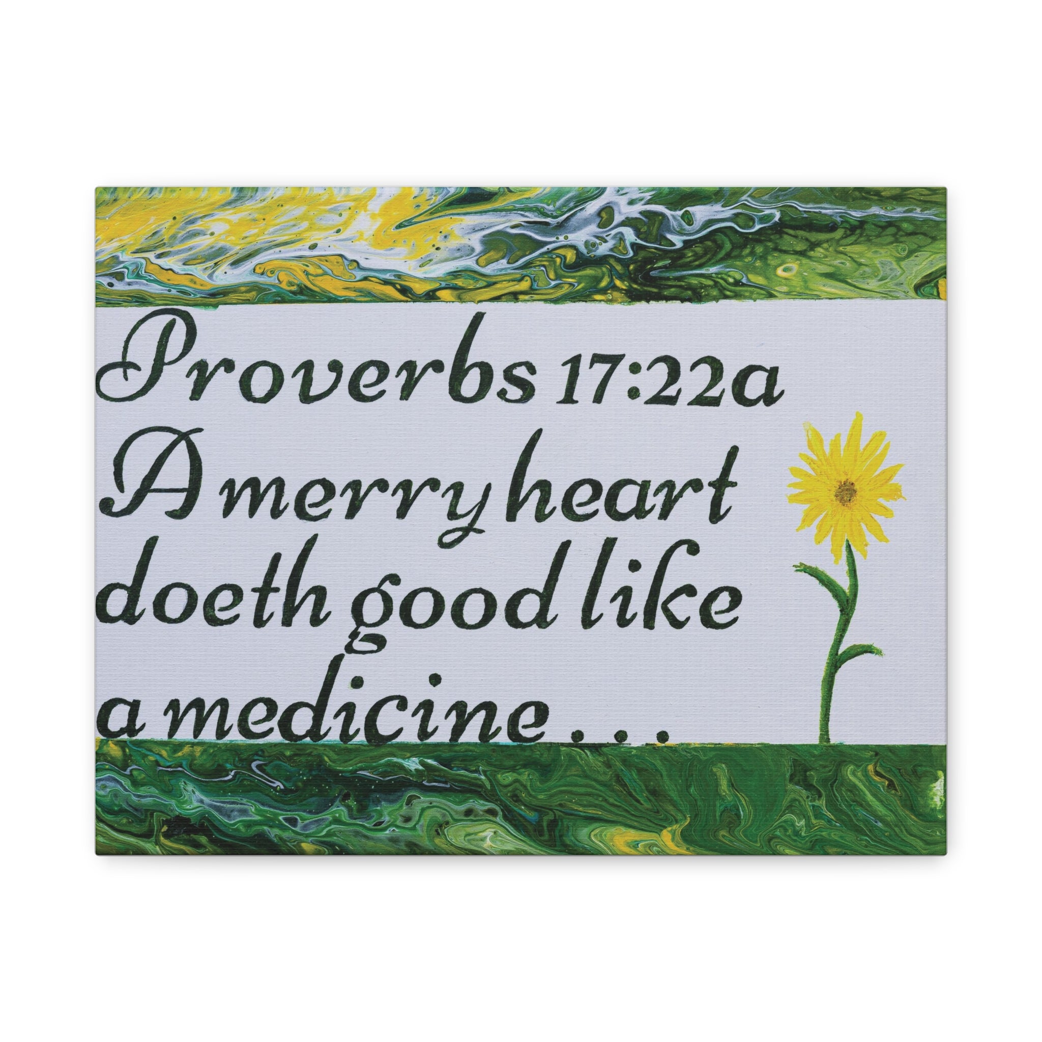 Proverbs 17:22a Canvas Wall Art — "A Merry Heart Doeth Good Like a Medicine" Inspirational Scripture Print