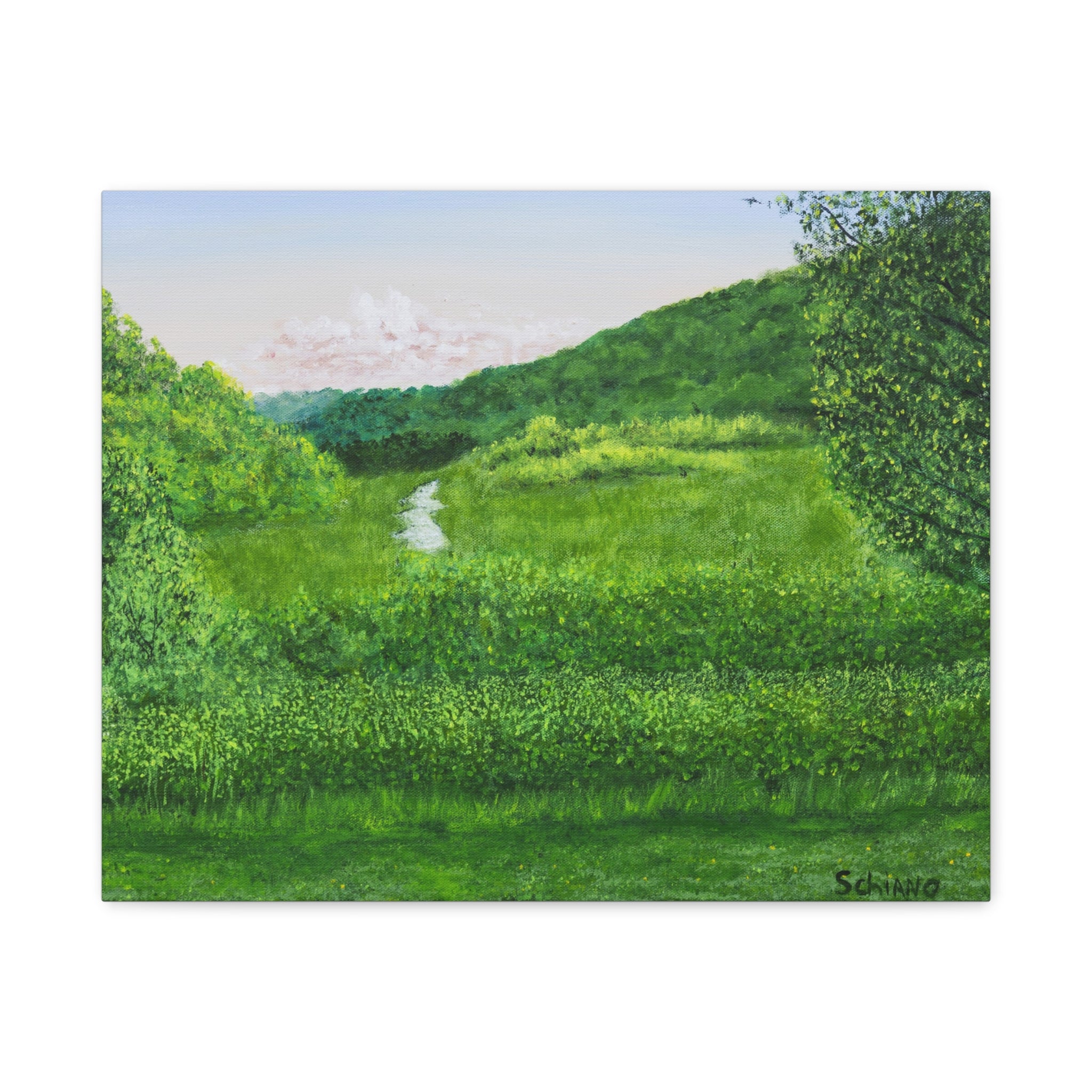 Green Meadow Landscape Canvas Print – Serene Nature Wall Art