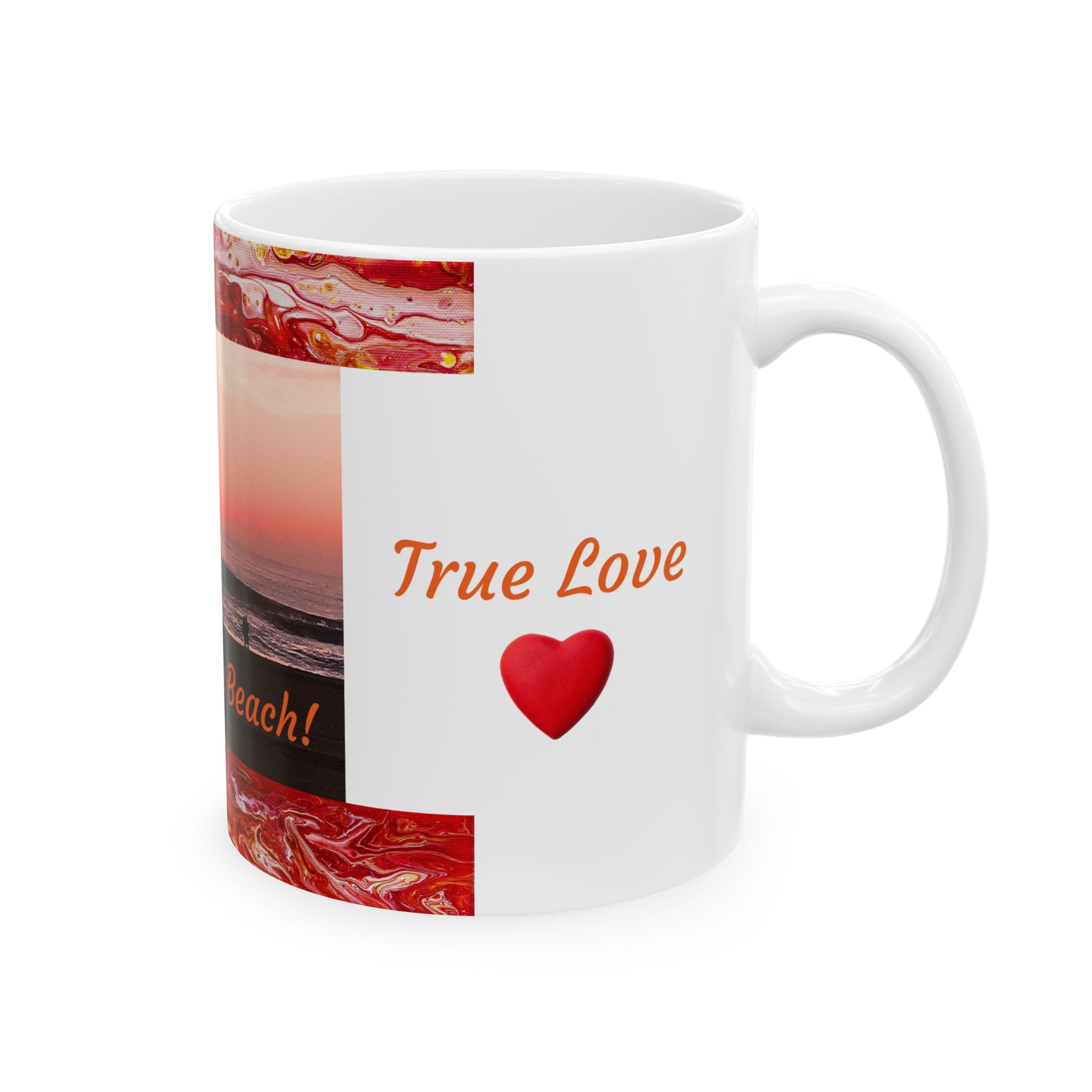 Beach Sunrise Ceramic Mug — "Love on the Beach" Romantic Coffee Cup (11oz)