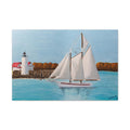 Sailboat Lighthouse Canvas Wall Art — Nautical Seascape Matte Stretched Print