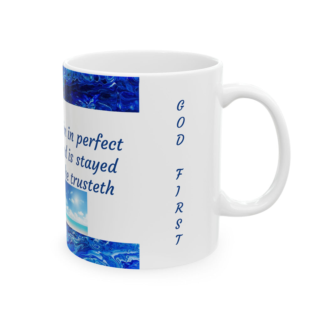 Scripture Coffee Mug — Isaiah 26:3 Blue Ocean Faith Ceramic Mug (11oz)