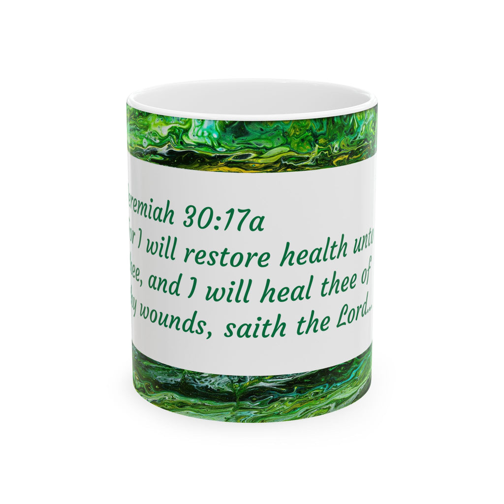Jeremiah 30:17 Green Faith Ceramic Mug — Inspirational Bible Verse Coffee Cup (11oz)