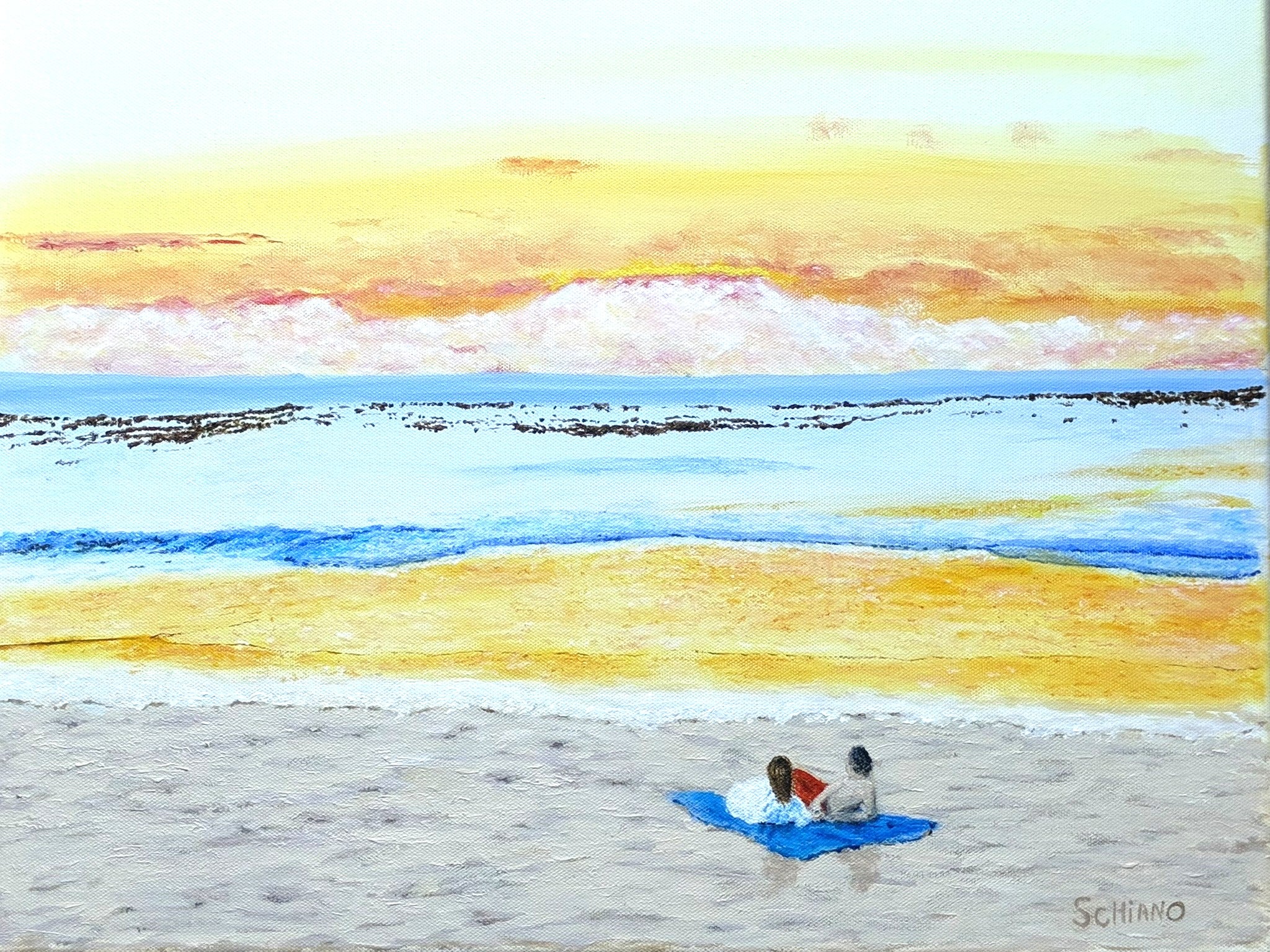 Morning Tide — Couple at Sunrise, Original Coastal Painting